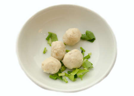 pork ball for noodle on white backgroundの写真素材