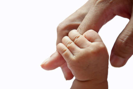 baby hand  with mother on white background