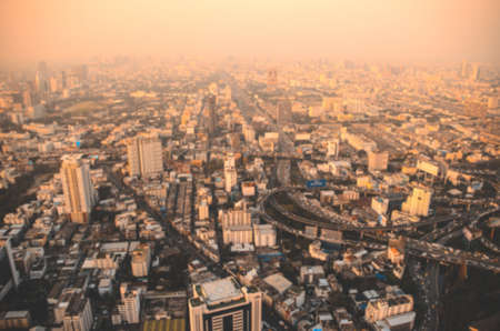 bird eye view of Bangkok city from tower with blurの写真素材