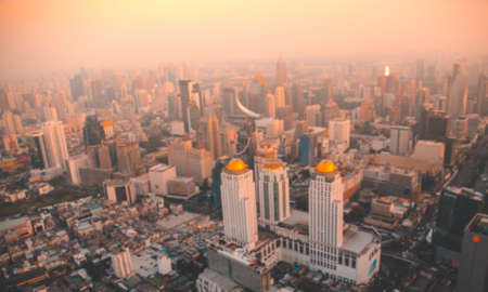 bird eye view of Bangkok city from tower with blurの写真素材