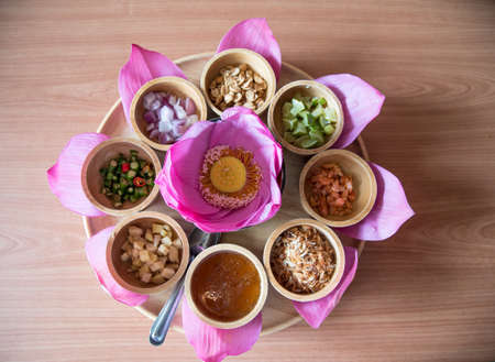Miang Kham Thai style snack  for healthy food from lotusの写真素材