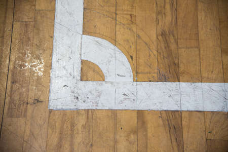 futsal corner on wood floorの写真素材