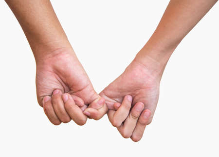 hands making promise as afriendship concept on white backgroundの写真素材