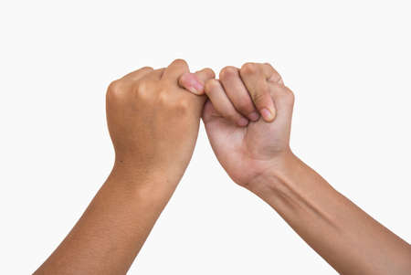 hands making promise as afriendship concept on white backgroundの写真素材