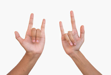hand for love sign on white backgroundの写真素材