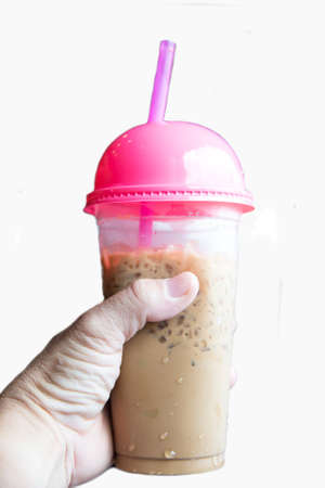 hand for ice coffee refreshment beverageの写真素材