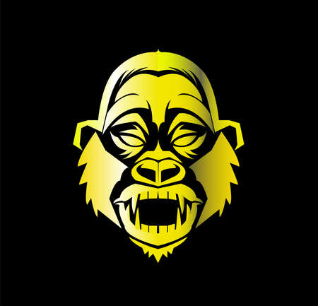 gorilla vector with angry face of beast ape and silhouette of kongのイラスト素材