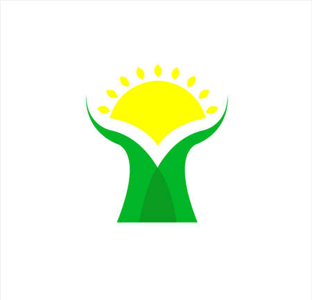 company logo of tree design with bright sun for medical education and retail business of product and supplyのイラスト素材