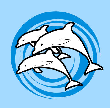 fish vector of dolphin logo with surfing jump and ocean silhouetteのイラスト素材