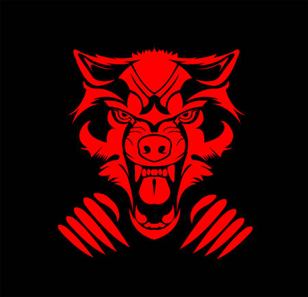 wolf logo of wild animal vector in beast face and silhouette of coyote or wolvesのイラスト素材