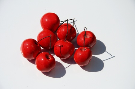 Red cherries isolated on white background.の写真素材