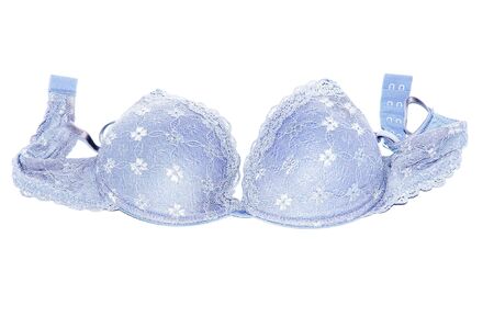 Violet bra isolated on whiteの写真素材