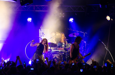 Epica metal band performer durint the italian concertのeditorial素材
