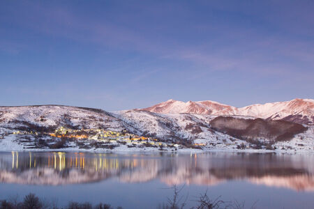 Marsciano village in Abruzzo at nightの写真素材
