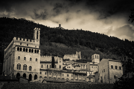 Medieval towns of Italy series in black and white - Gubbioのeditorial素材