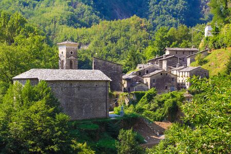 A little church in the small italian village "Isola Santa", Apuane mountains, Lucca, Tuscany,のeditorial素材