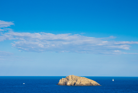View to boats in the bay of Monte Argentario at the Tuscany coastの写真素材
