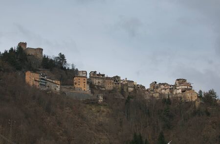 Panoramic view of Arquata del Tronto village destroyed by earthquakeの写真素材