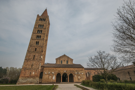 highest steeple and Benedictine abbey of the Pomposa in the Emilia Romagna in Italyの写真素材