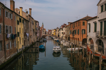 Characteristic canal in Chioggia lagoon of Venice Italyのeditorial素材