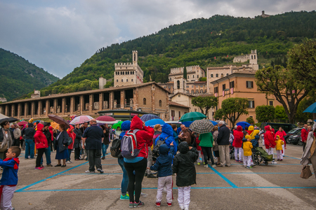 GUBBIO, ITALY - MAY 15, 2017: The musical band in the procession of Festa dei Ceri 2017のeditorial素材
