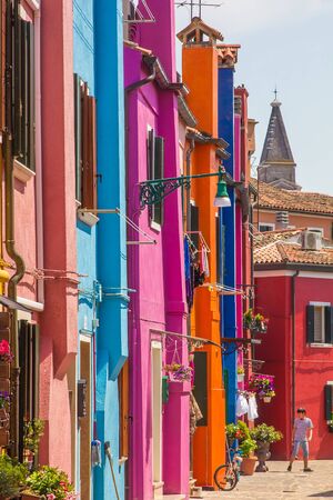BURANO, ITALY - MAY 23, 2017: Colorful alley of Burano island in Venetoのeditorial素材