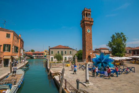 The famous blue glass sculpture display by Simone Cenedes in Murano island located in the Venetian lagoonのeditorial素材