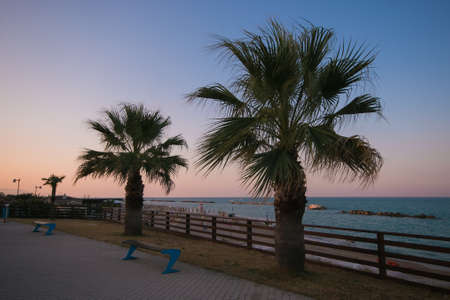Beautiful scenery of Potenza Picena seaside at sunsetの写真素材