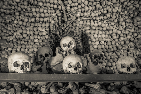 Human bones and skulls in Ossuary. Kostnice Church in Kutna Hora, Czech republicの写真素材