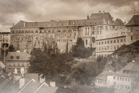 The castle of Cesky Krumlov lost in the fogのeditorial素材