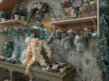 TERNI, ITALY - OCTOBER 22, 2017: Interior of Christmas shop with many decorationsのeditorial素材