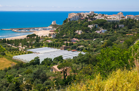 Aerial view of Sperlonga town. Popular place for summer vacations in Italyの写真素材