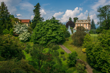 Beautiful view of Villa Taranto with wonderful garden in Piedmont, Italyの写真素材