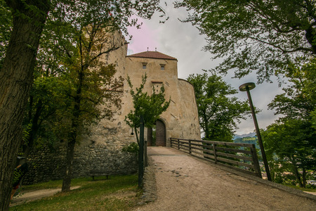 View of Brunico castle in Val Pusteriaのeditorial素材