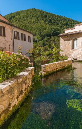 Picturesque view of Rasiglia with little stream in the historic center, Umbriaの写真素材