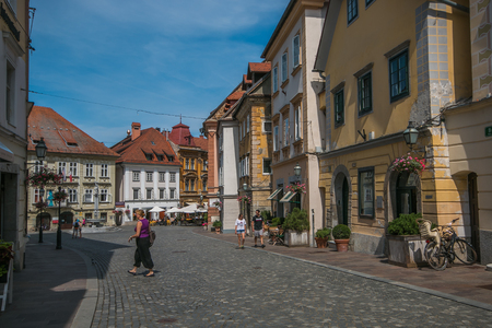 LUBJANA, SLOVENIA - JULY 18, 2019: View of historic center of Lubjana in Sloveniaのeditorial素材