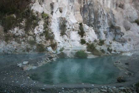 Autumn view of thermal baths of Bagni San Filippo in Tuscany region, Italyの写真素材