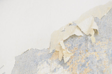 Removing Old Wallpaper with Spatula During Home Renovationの写真素材