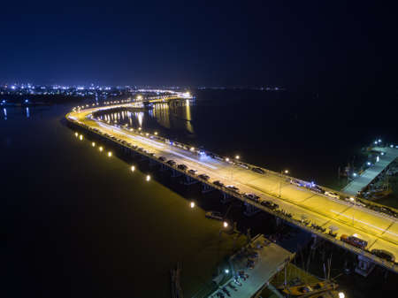 night light long exposure Seashore bridgeの写真素材