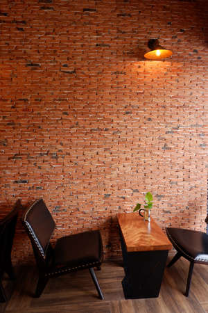 Lovely corner and Beautiful brick wall in coffee shop.