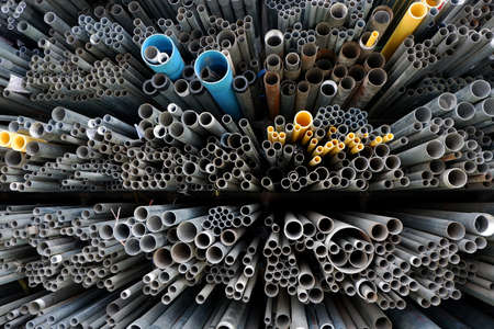 Steel pipe circle in warehouse.