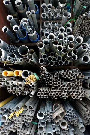 Steel pipe circle in warehouse.