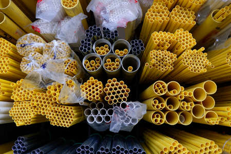 Yellow pipe for Electric in warehouse.の写真素材