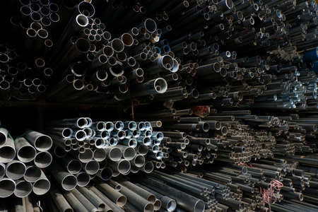 Steel pipe circle in warehouse.の写真素材