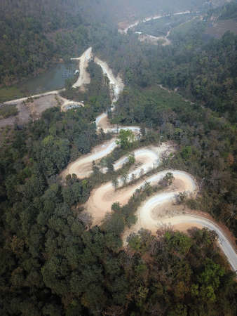 Aerial view Beautiful road on the mountain in Chiang Mai, Thailand.の写真素材