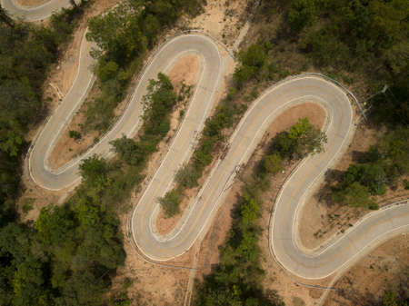 Aerial view Beautiful road on the mountain in Chiang Mai, Thailand.の写真素材