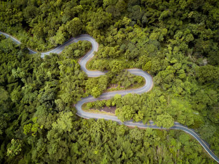 Aerial view Beautiful road on the mountain in Chiang Mai, Thailand.の写真素材