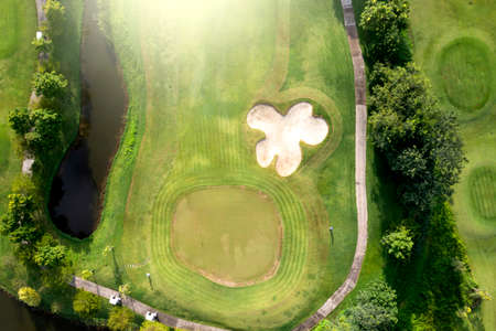 Aerial view Green Golf course in the morning.の写真素材