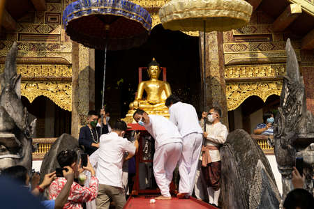 CHIANG MAI THAILAND - APRIL 13 : Chiangmai Songkran festival.The tradition of bathing the Buddha...