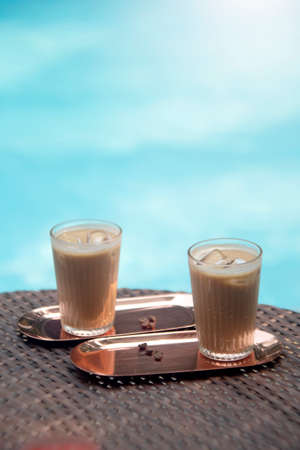 Espresso Ice Coffee in Nature Background.